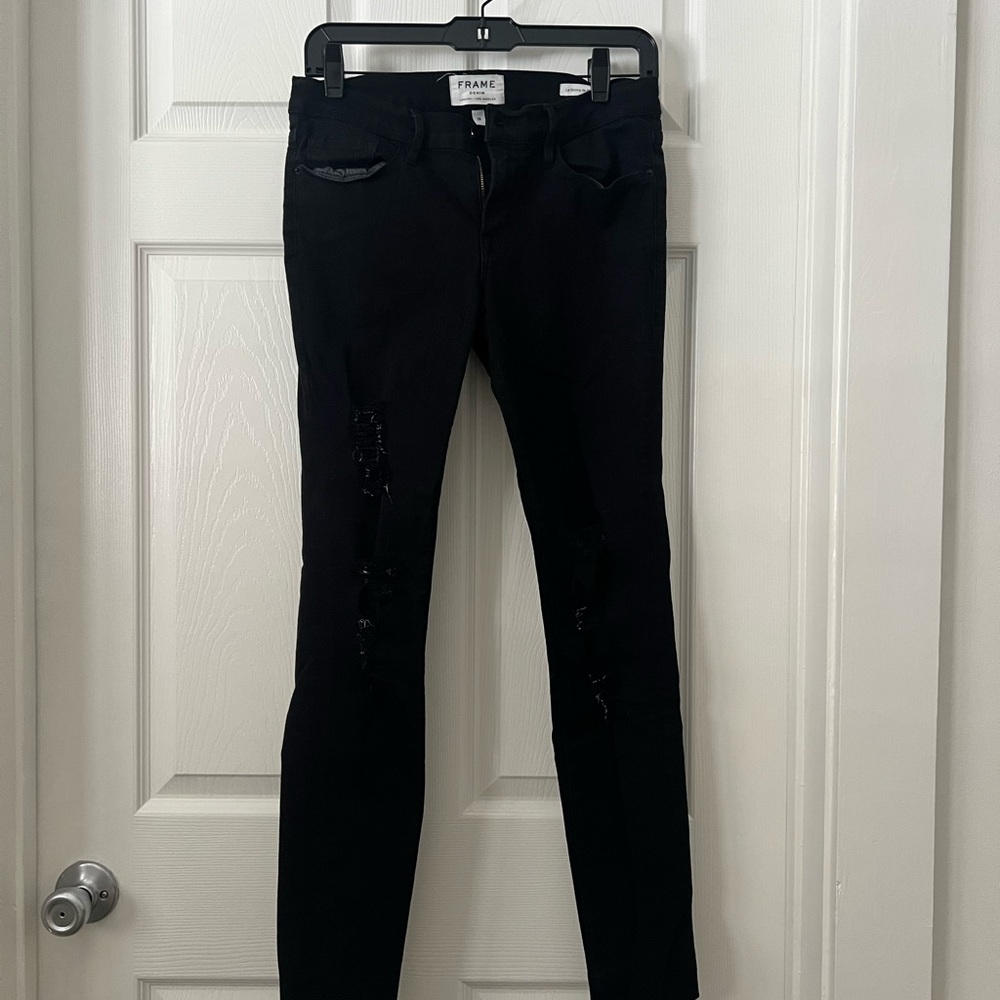 FRAME Black Distressed Skinny Jeans size 28